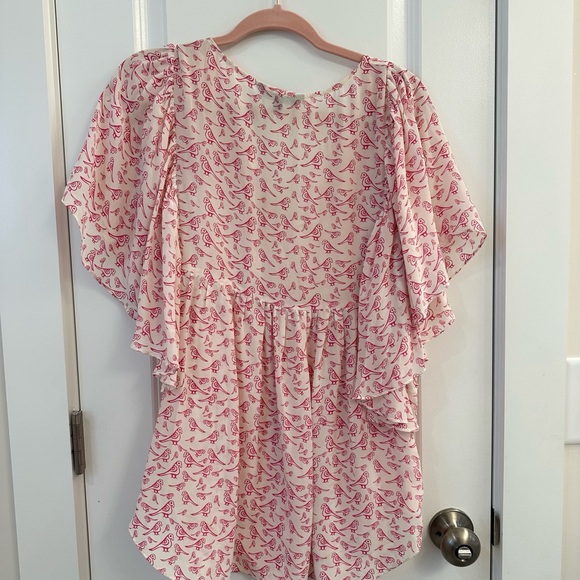 Pink and White Puff Sleeve Ruffled Tunic - Picture 4 of 4